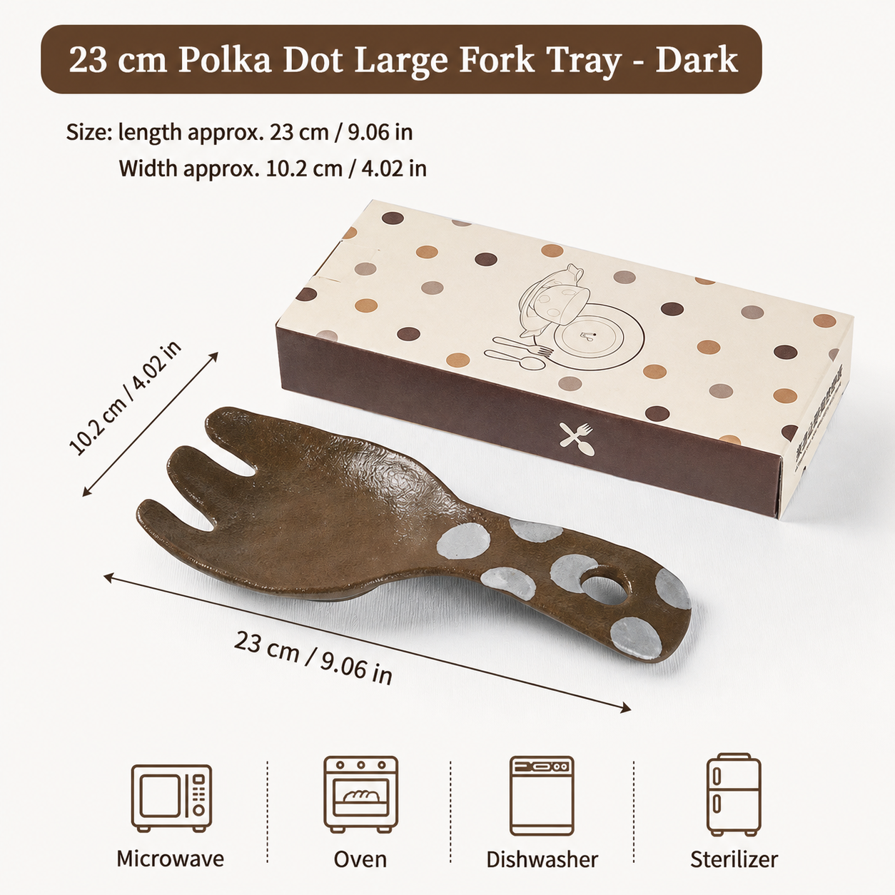 Ceramic Serving Fork, Polka Dot Pottery Salad Fork, Japanese Style Tableware, Brown Beige Dessert & Snack Utensil