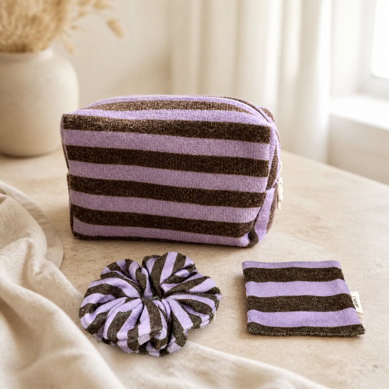 Purple Cotton Coaster, Gingham Floral Striped Fabric Mug Mat, Absorbent Coffee Cup Pad, Cute Korean Table Decor