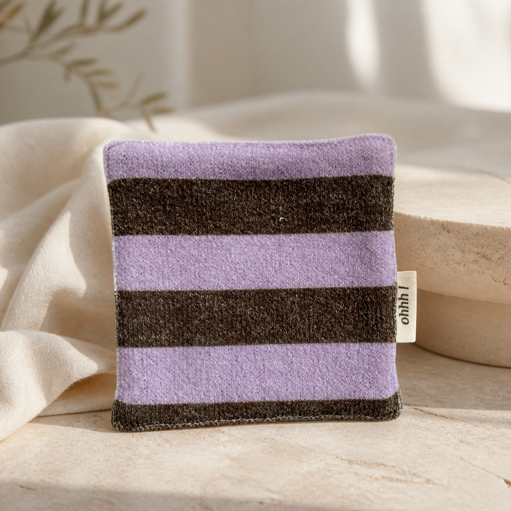 Purple Cotton Coaster, Gingham Floral Striped Fabric Mug Mat, Absorbent Coffee Cup Pad, Cute Korean Table Decor