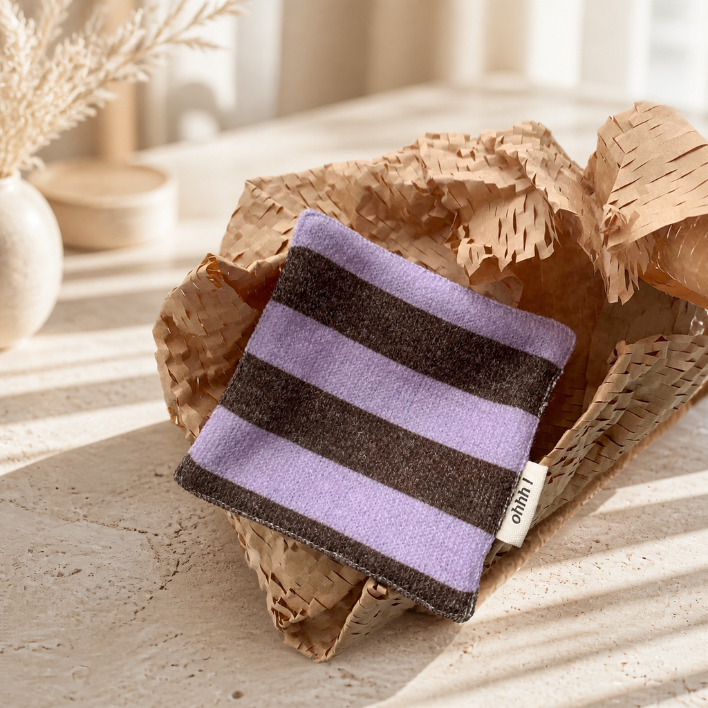 Purple Cotton Coaster, Gingham Floral Striped Fabric Mug Mat, Absorbent Coffee Cup Pad, Cute Korean Table Decor