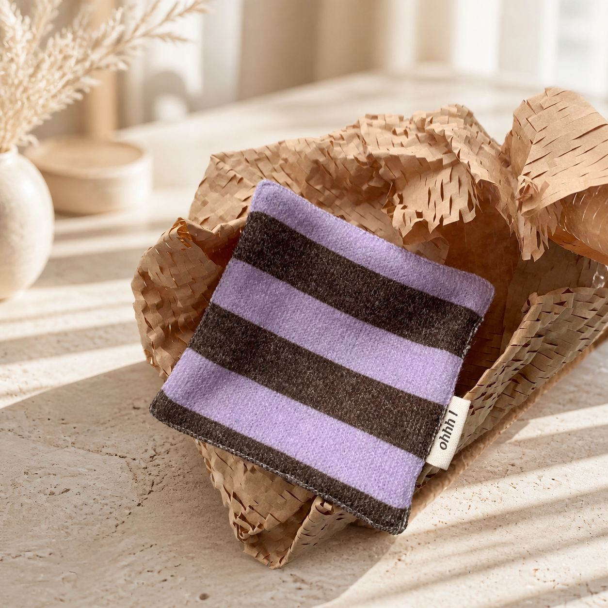 Purple Cotton Coaster, Gingham Floral Striped Fabric Mug Mat, Absorbent Coffee Cup Pad, Cute Korean Table Decor