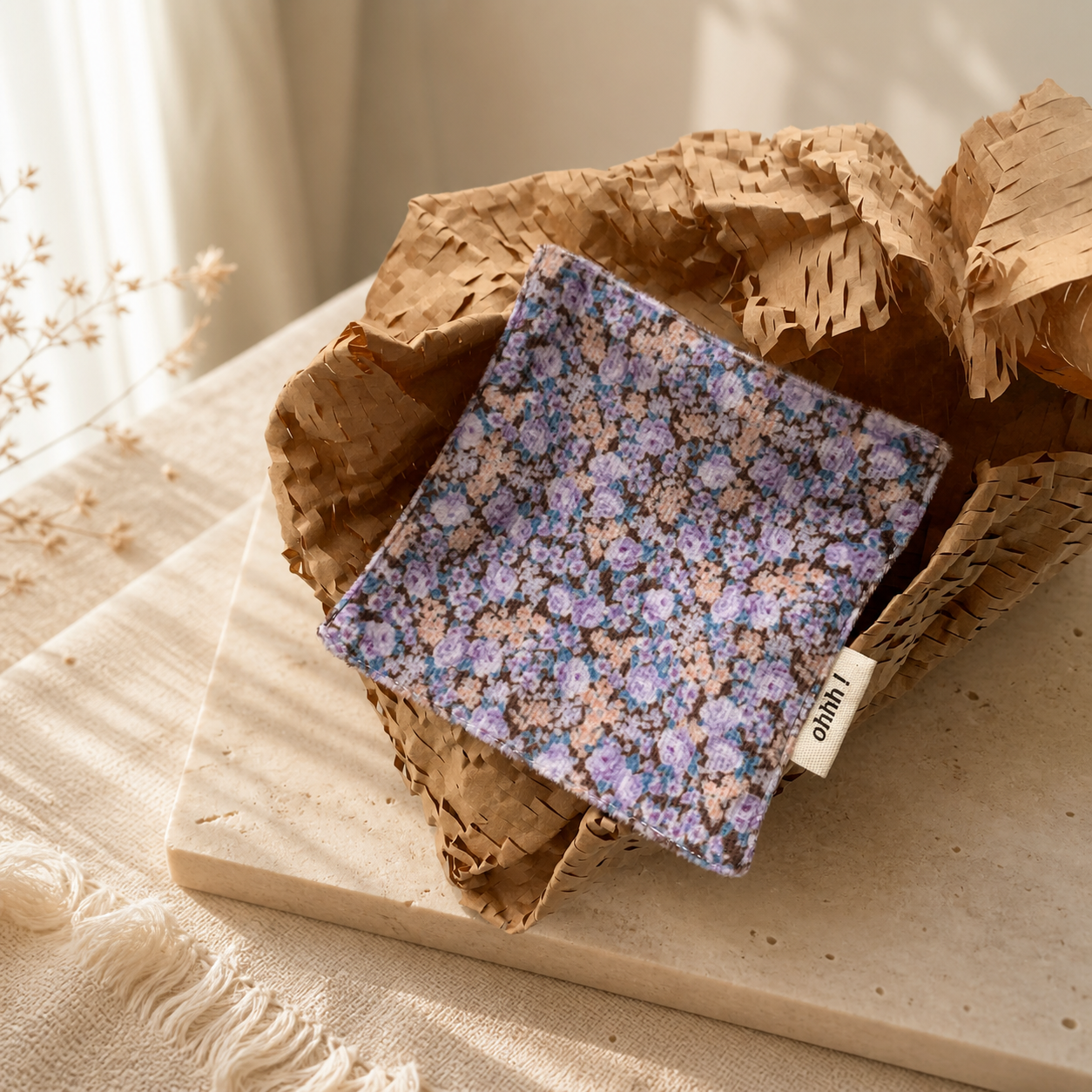 Purple Cotton Coaster, Gingham Floral Striped Fabric Mug Mat, Absorbent Coffee Cup Pad, Cute Korean Table Decor