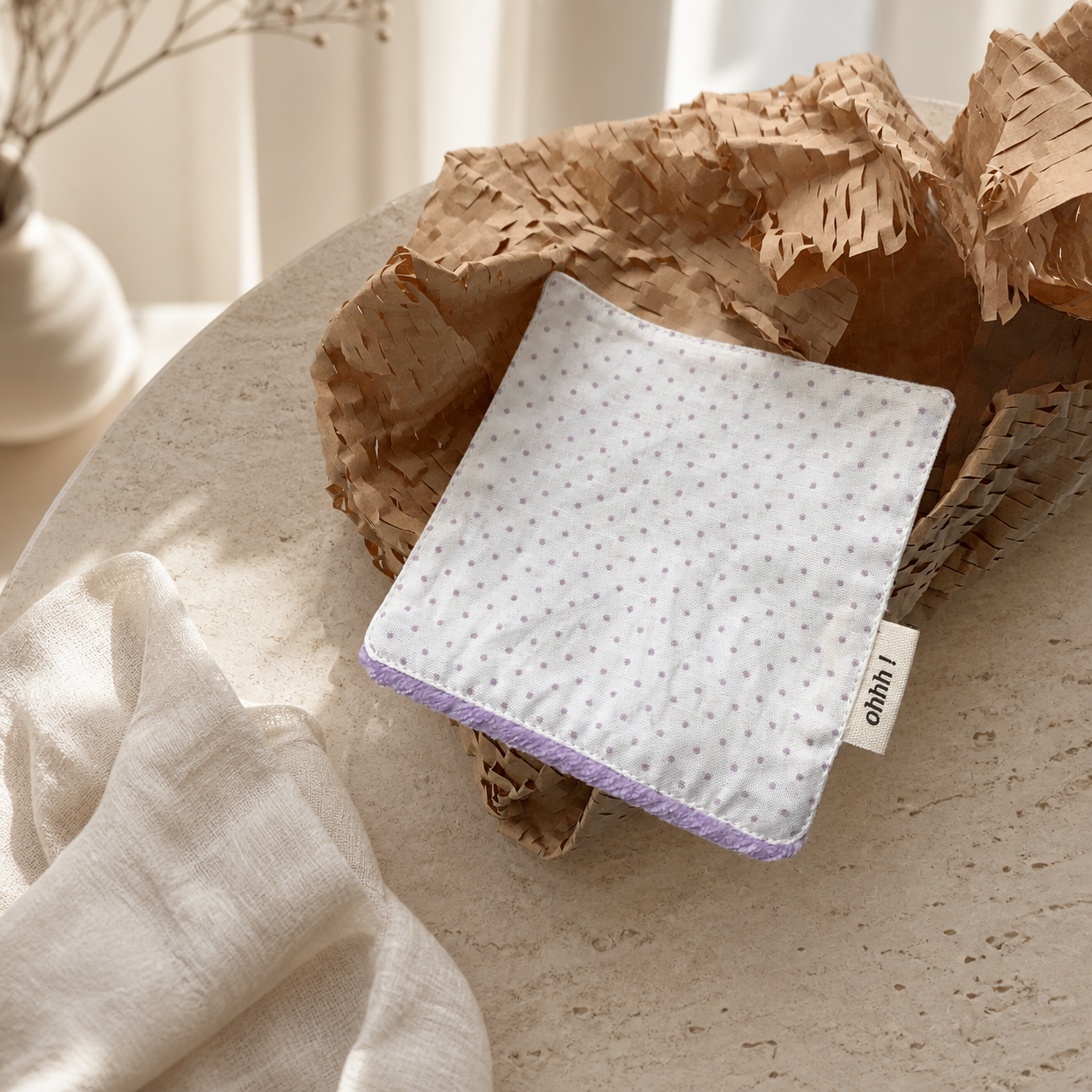 Purple Cotton Coaster, Gingham Floral Striped Fabric Mug Mat, Absorbent Coffee Cup Pad, Cute Korean Table Decor
