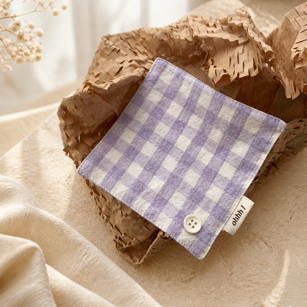Purple Cotton Coaster, Gingham Floral Striped Fabric Mug Mat, Absorbent Coffee Cup Pad, Cute Korean Table Decor