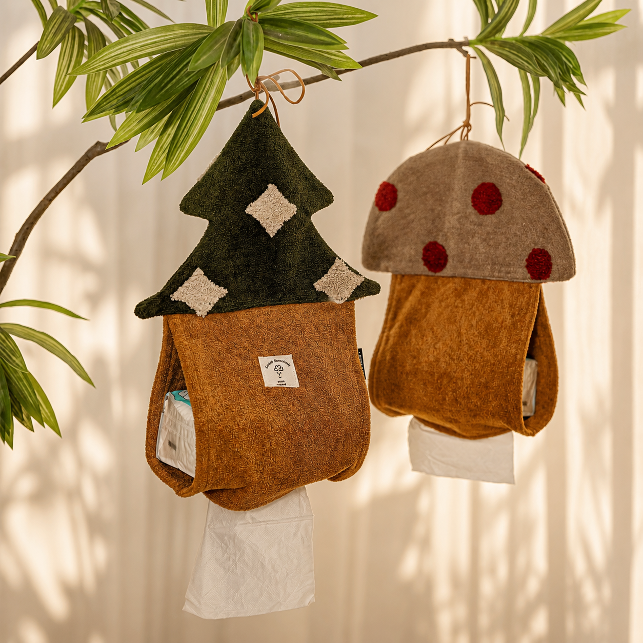 Hanging Mushroom Tissue Box Cover, Cute Fabric Wall Tissue Holder, Cottagecore Home Decor, Bathroom & Kitchen Organizer