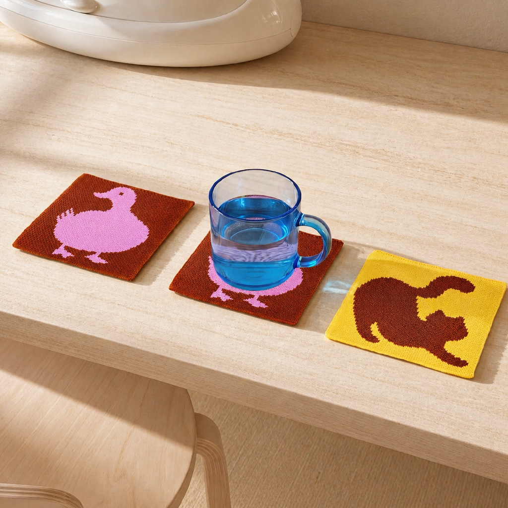 Knitted Animal Coaster, Cute Duck & Cat Coffee Cup Mat, Heat Resistant Mug Coaster, Colorful Kawaii Table Decor