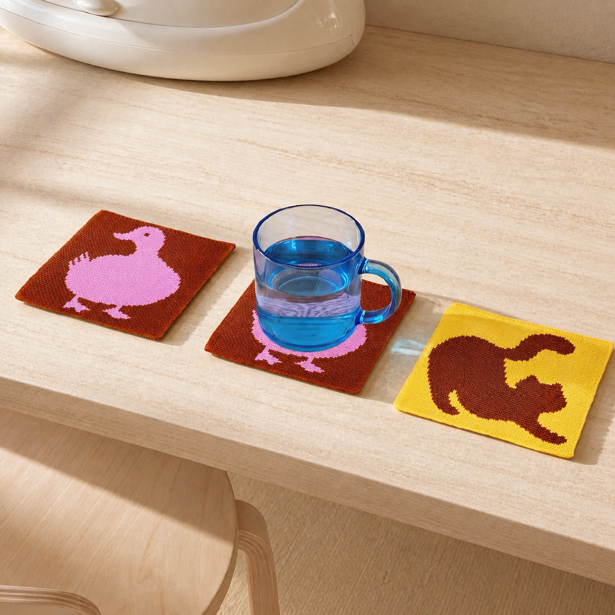 Knitted Animal Coaster, Cute Duck & Cat Coffee Cup Mat, Heat Resistant Mug Coaster, Colorful Kawaii Table Decor