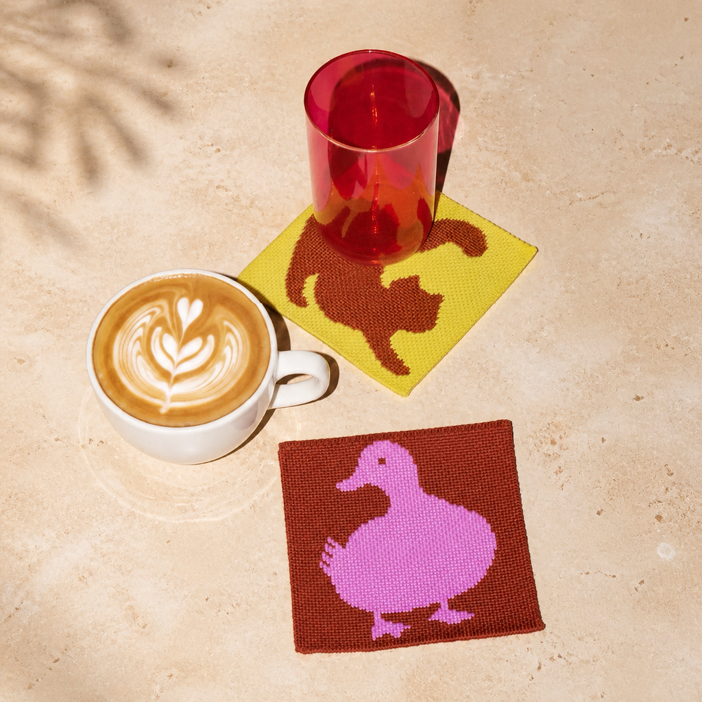Knitted Animal Coaster, Cute Duck & Cat Coffee Cup Mat, Heat Resistant Mug Coaster, Colorful Kawaii Table Decor