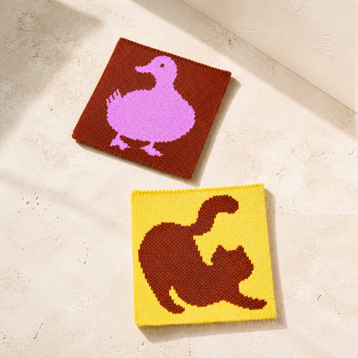 Knitted Animal Coaster, Cute Duck & Cat Coffee Cup Mat, Heat Resistant Mug Coaster, Colorful Kawaii Table Decor