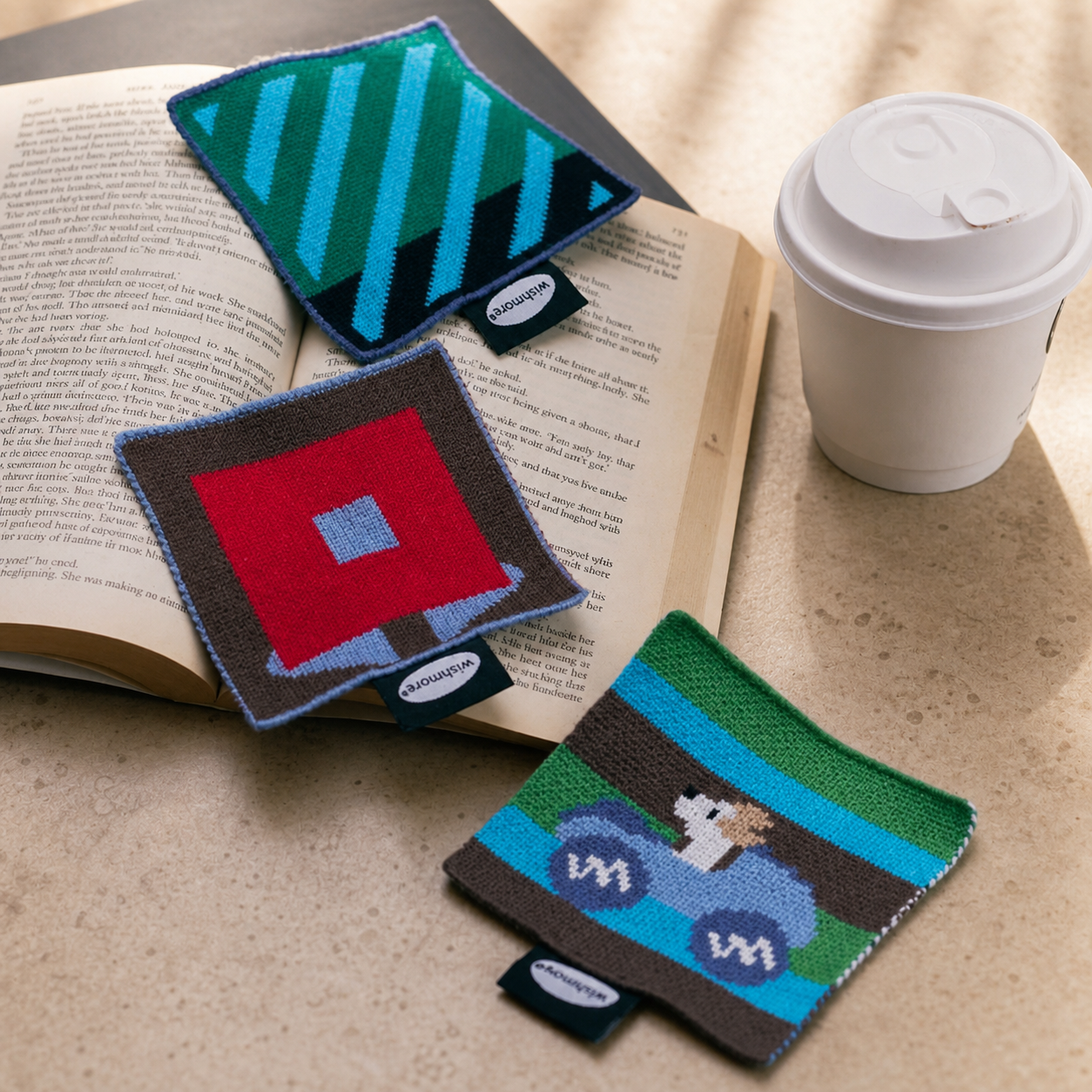Knitted Mug Coaster, Cute Geometric Coffee Cup Mat, Heat Resistant Drink Coaster, Modern Colorful Table Decor