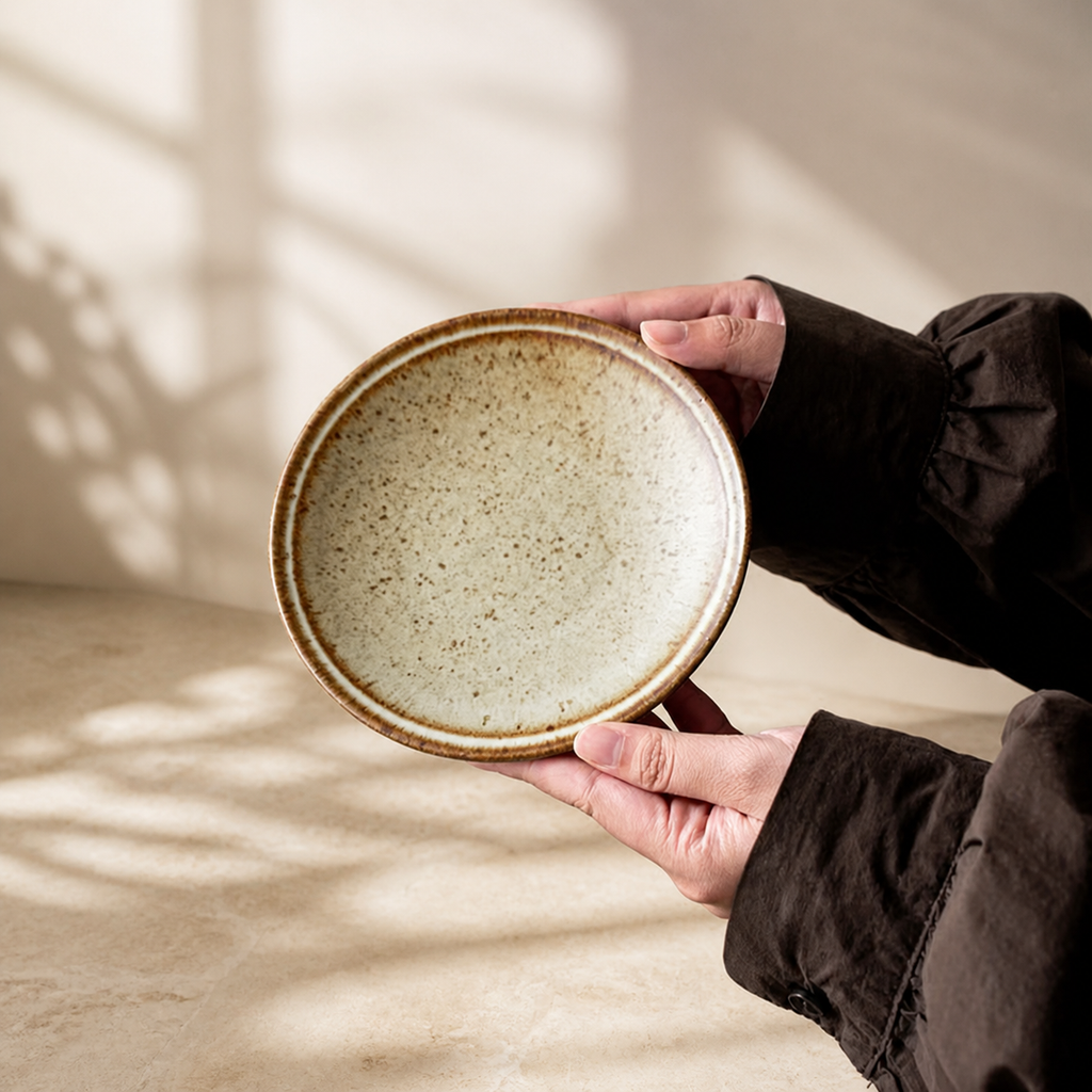 Japanese Ceramic Side Plate – 6 Inch Rustic Wabi Sabi Small Serving Plate