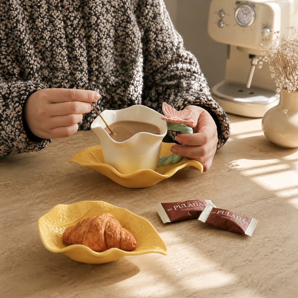 Butterfly Ceramic Cup and Saucer – Floral 250ml Coffee Tea Cup Set