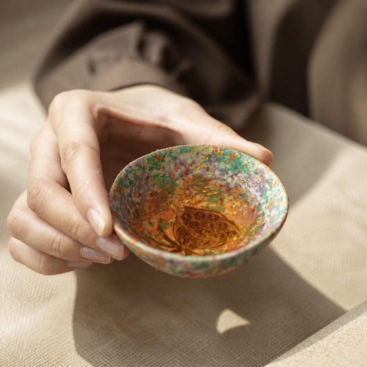 Vintage Kiln Glazed Gongfu Tea Cup – Colorful Rustic Ceramic Teacup 50ml