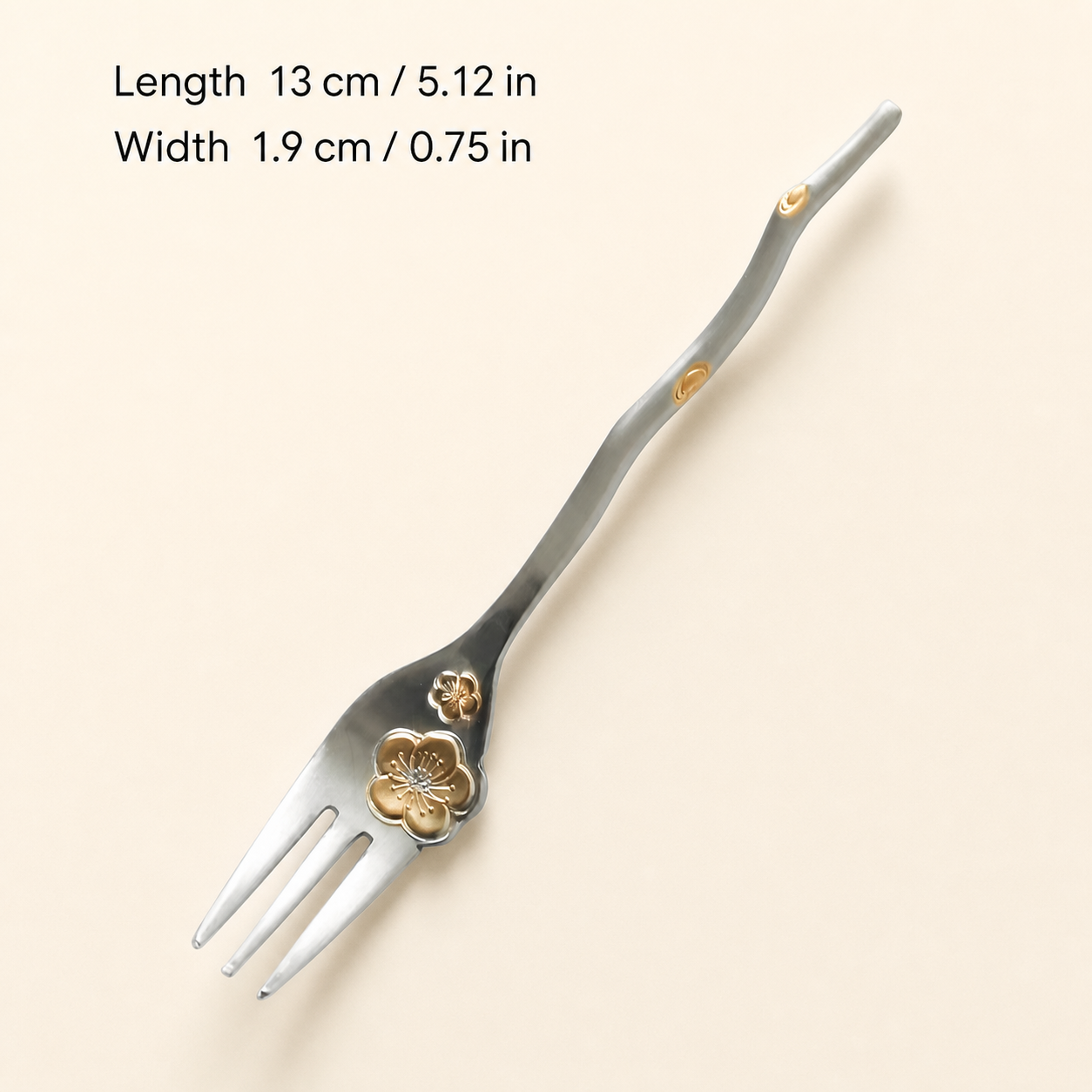 Cherry Blossom Stainless Steel Spoon & Fork, Japanese Floral Dessert Utensil, Gold Accent Coffee Tea Cutlery