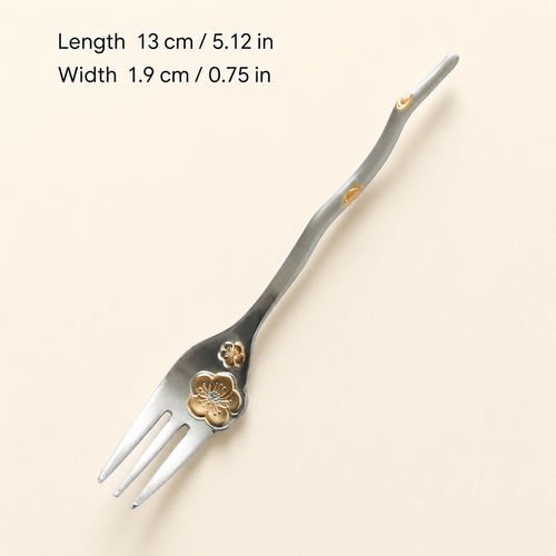 Cherry Blossom Stainless Steel Spoon & Fork, Japanese Floral Dessert Utensil, Gold Accent Coffee Tea Cutlery