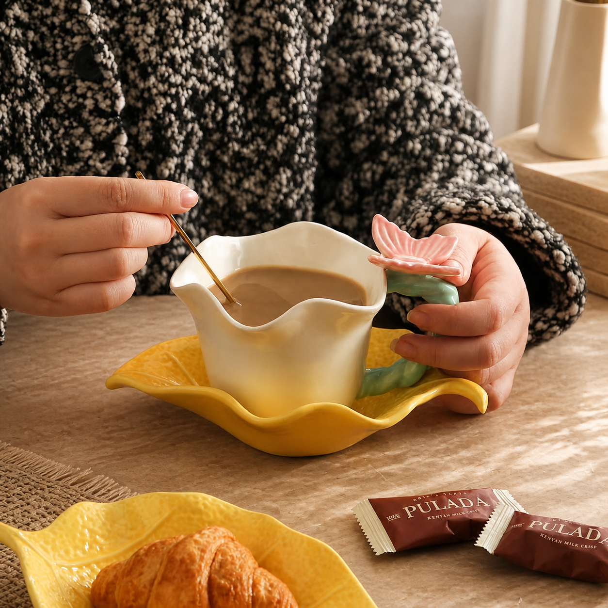 Butterfly Ceramic Cup and Saucer – Floral 250ml Coffee Tea Cup Set