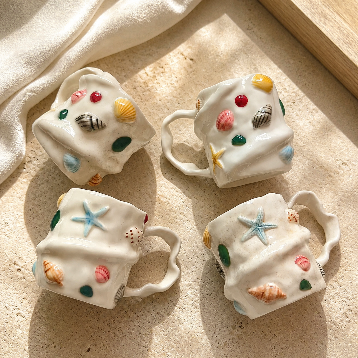 Seashell Ceramic Mug – Coastal Ocean Coffee Cup with Raised Shell Design