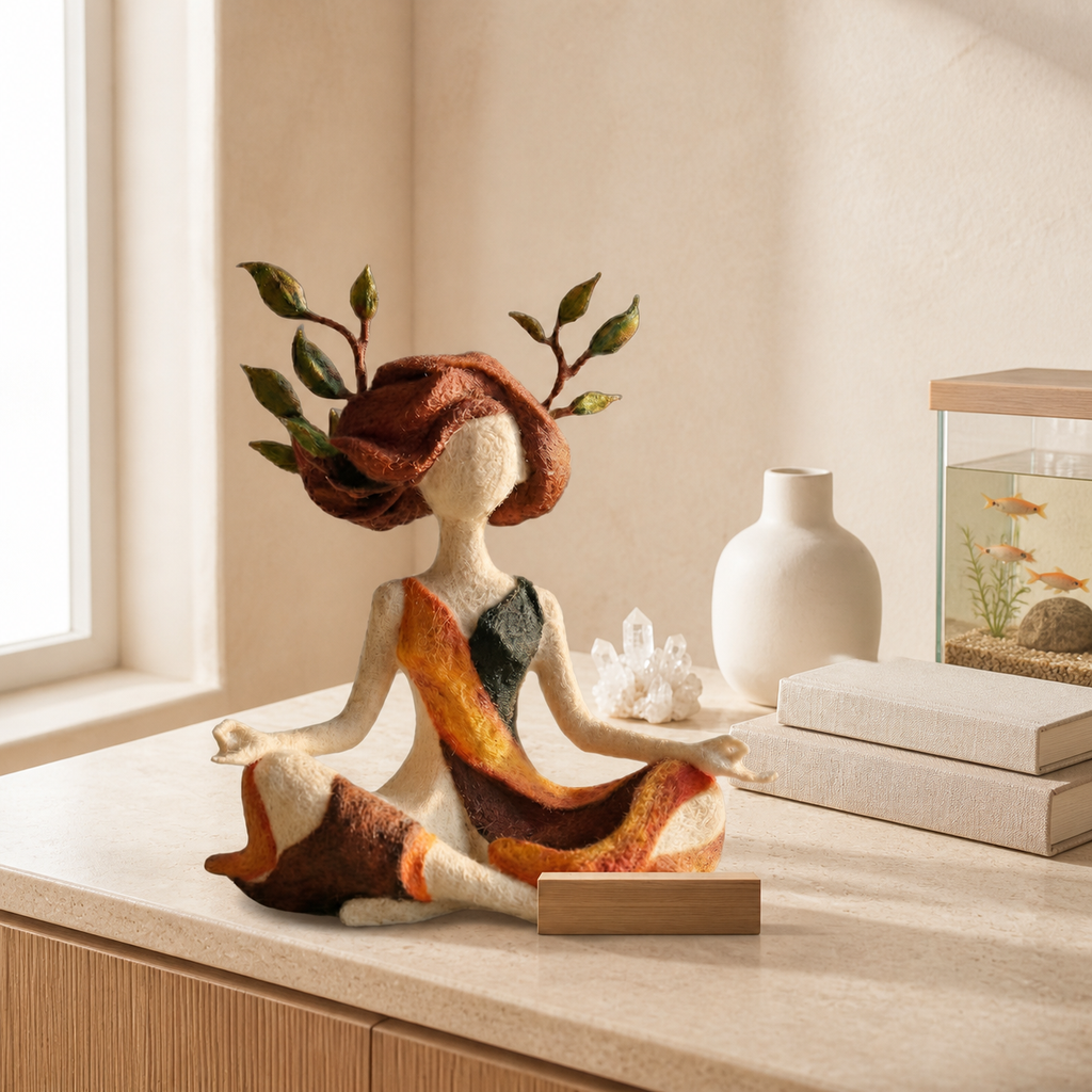 Meditating Woman Figurine – Resin Yoga Goddess Statue, Boho Zen Sculpture, Mindfulness Home Decor