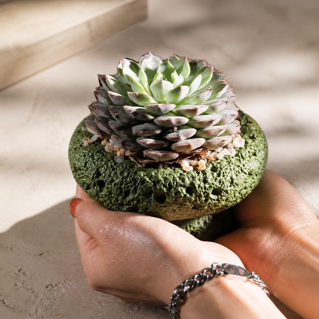 Textured Cement Succulent Planter – Nordic Volcanic Stone Style Cactus Pot, Modern Indoor Plant Decor