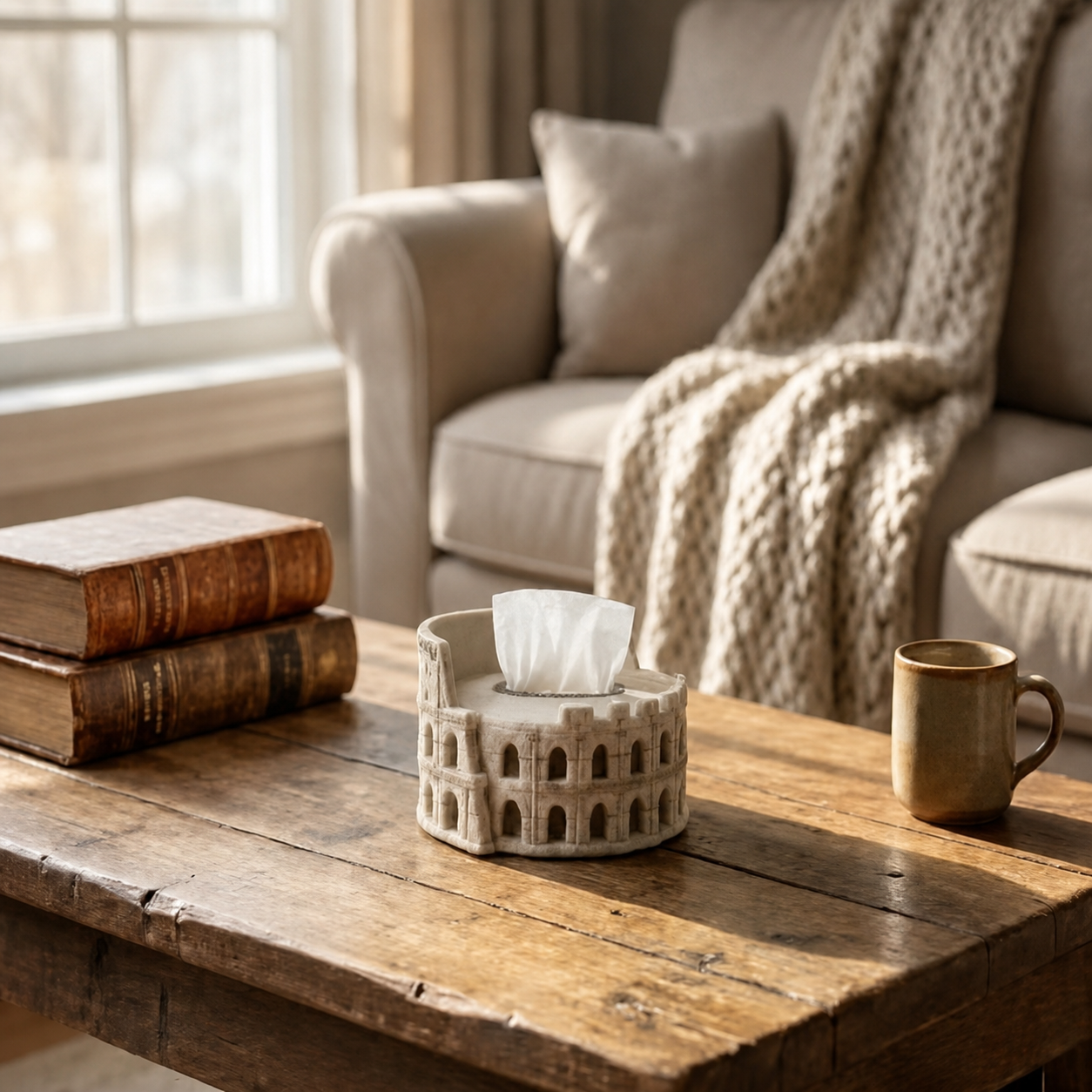 Colosseum Tissue Box Cover – Roman Architecture Felt Tissue Holder, Vintage Sculptural Home Decor