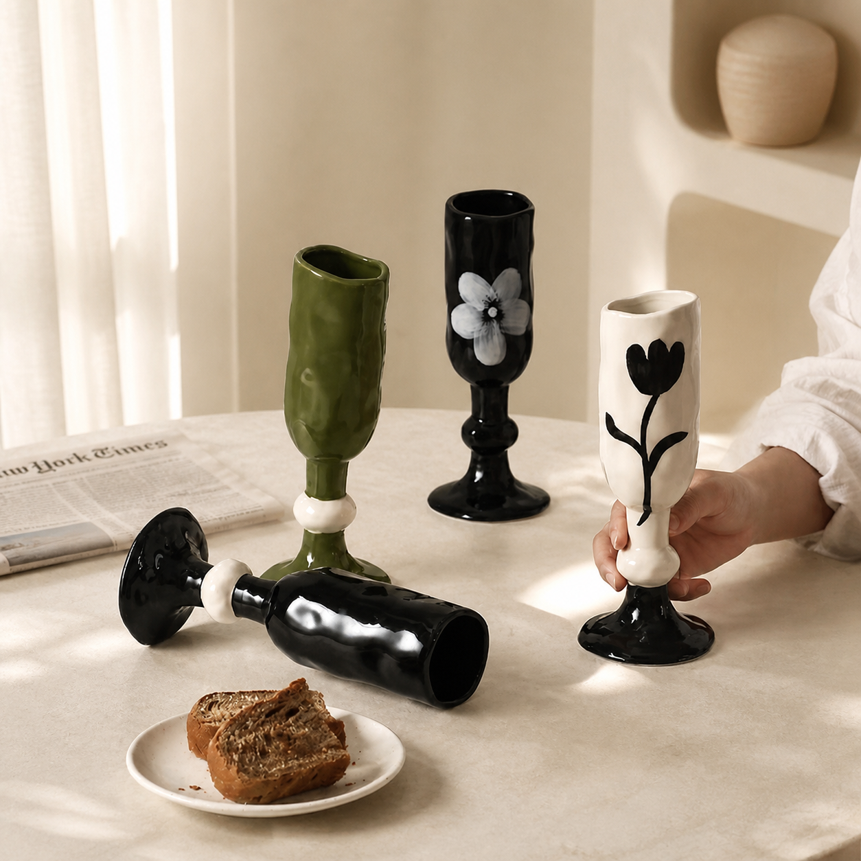 Hand Painted Ceramic Goblet – 230ml Floral Art Wine Cup, Sculptural Decorative Drinking Glass, Gift Box Included