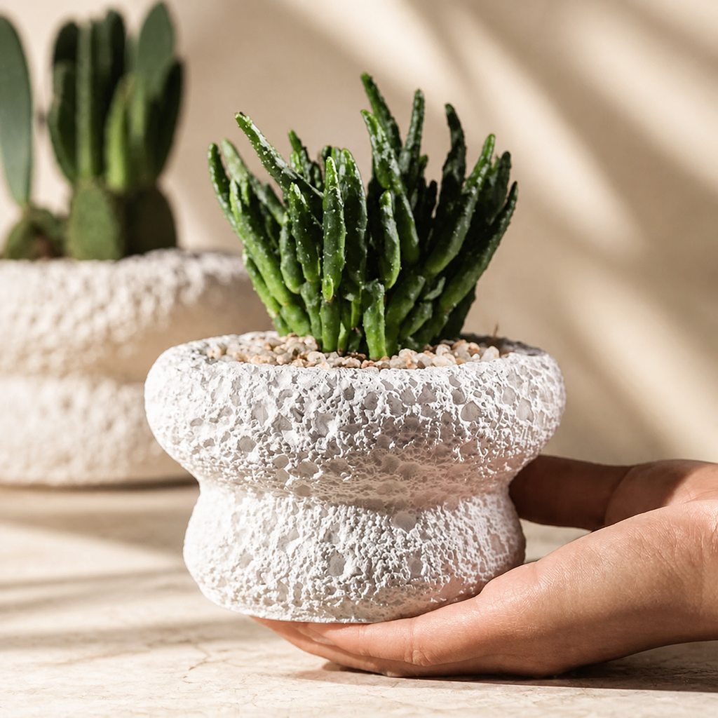 Textured Cement Succulent Planter – Nordic Volcanic Stone Style Cactus Pot, Modern Indoor Plant Decor