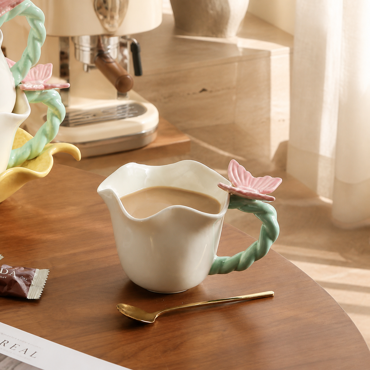 Butterfly Ceramic Cup and Saucer – Floral 250ml Coffee Tea Cup Set