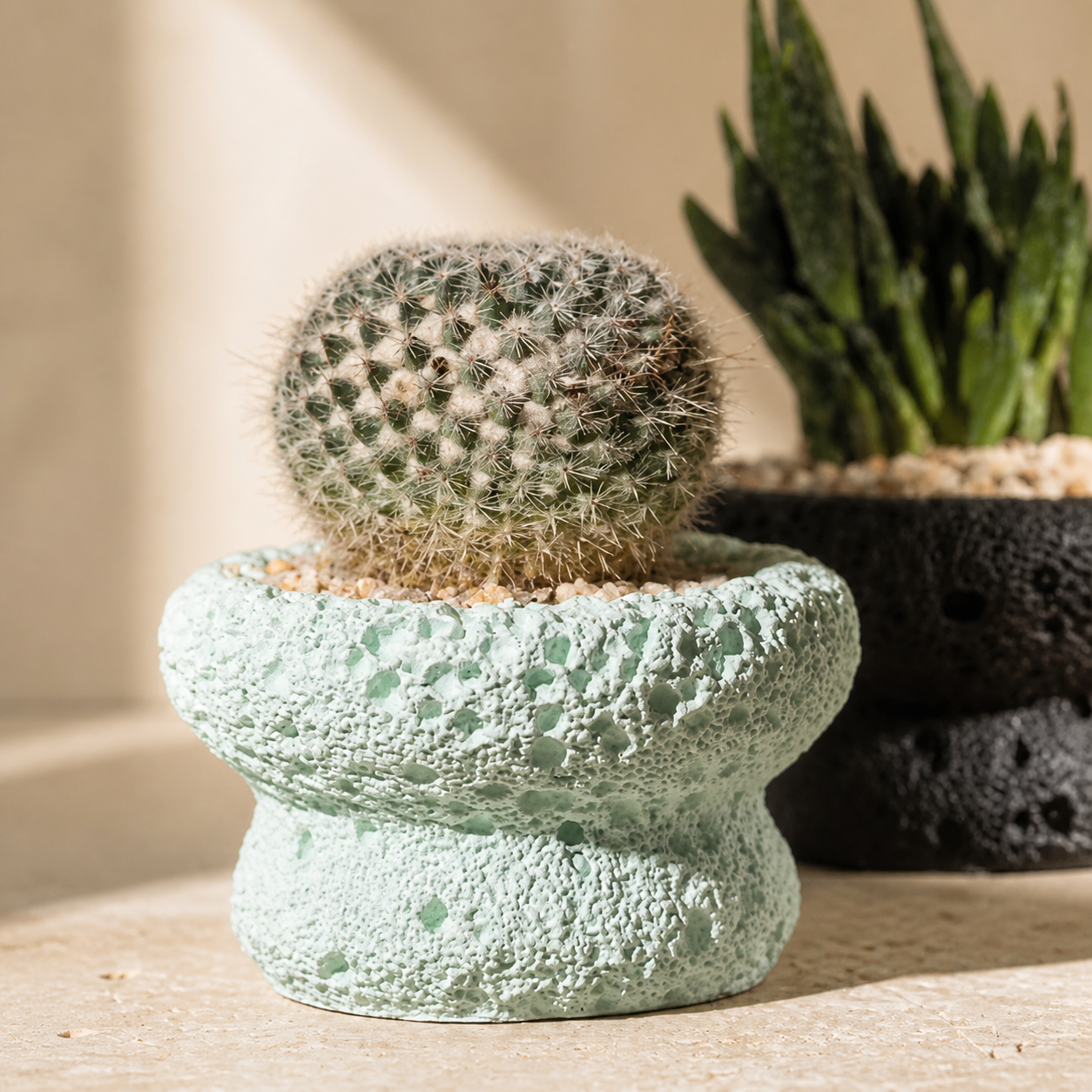 Textured Cement Succulent Planter – Nordic Volcanic Stone Style Cactus Pot, Modern Indoor Plant Decor