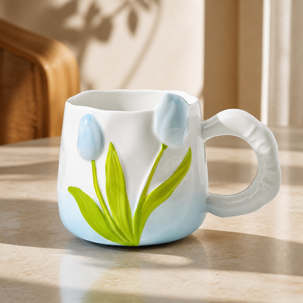 Tulip Ceramic Mug – 400ml Hand Painted Floral Coffee Cup