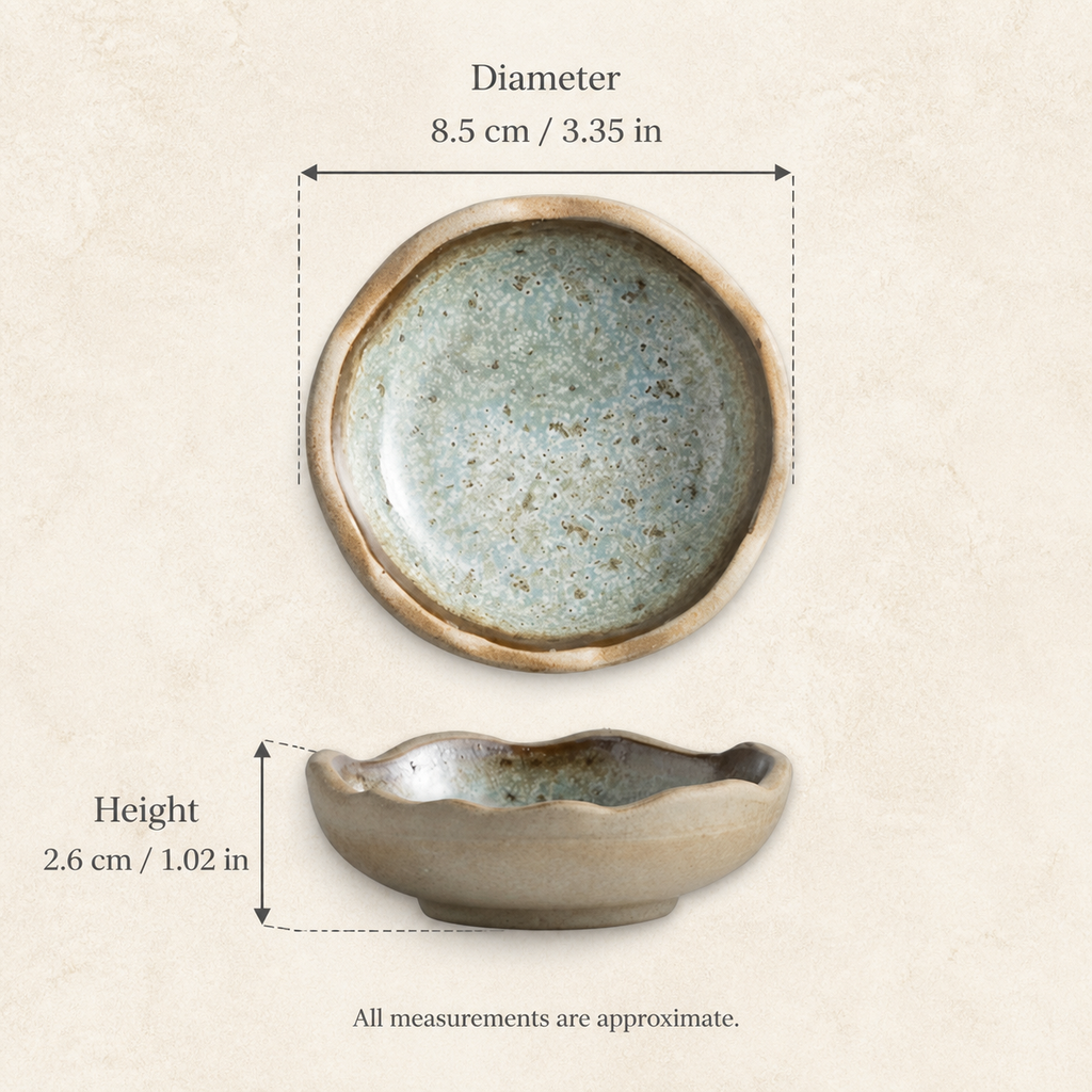 Japanese Ceramic Dipping Dish – 3.5 Inch Rustic Glazed Sauce Bowl, Small Condiment Dish for Soy Sauce, Appetizers & Snacks