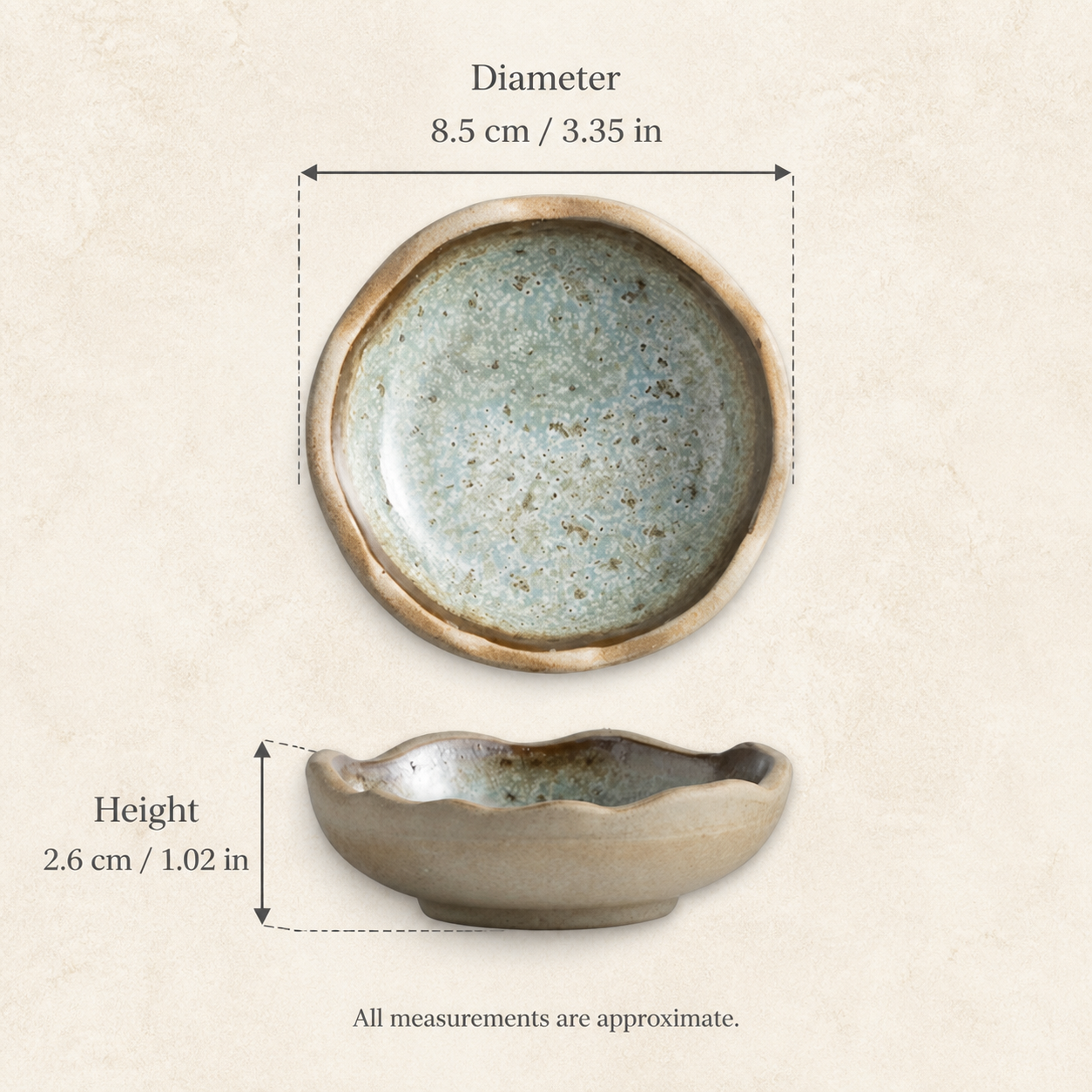 Japanese Ceramic Dipping Dish – 3.5 Inch Rustic Glazed Sauce Bowl, Small Condiment Dish for Soy Sauce, Appetizers & Snacks