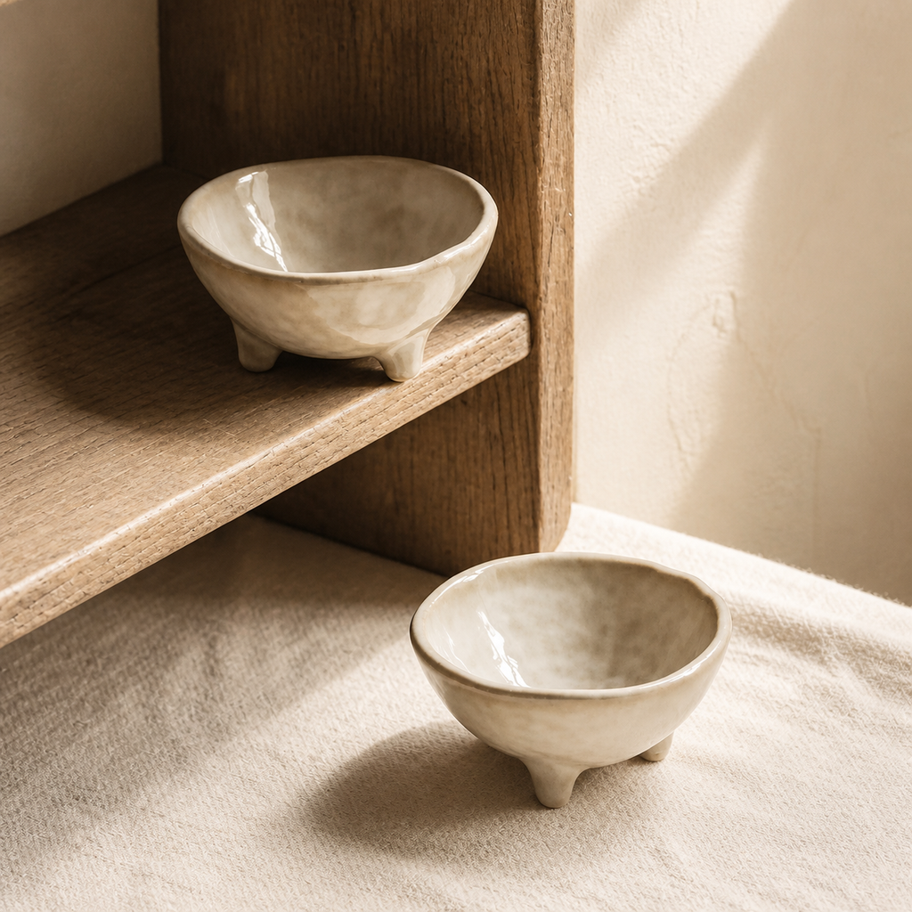 Japanese Ceramic Condiment Bowl – Three Leg Sauce Dish, Rustic Small Dipping Bowl for Soy Sauce, Spices & Appetizers