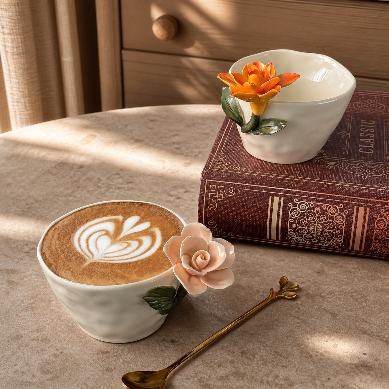 3D Floral Ceramic Mug – Handmade Style Flower Coffee Cup 260ml