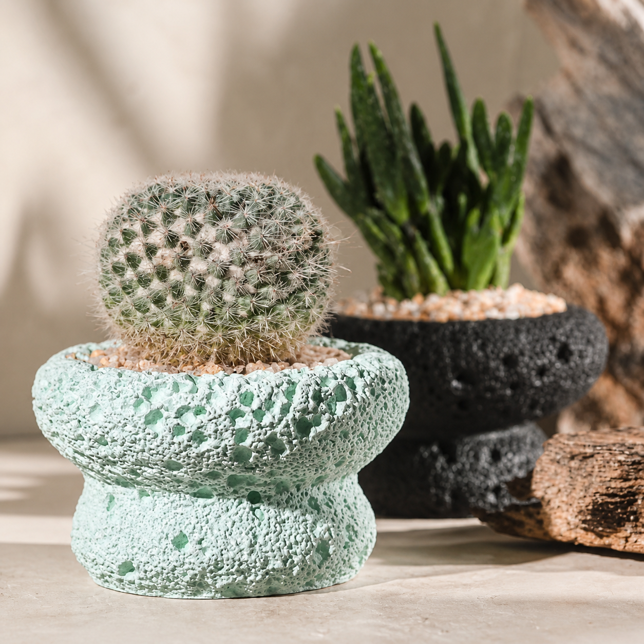 Textured Cement Succulent Planter – Nordic Volcanic Stone Style Cactus Pot, Modern Indoor Plant Decor