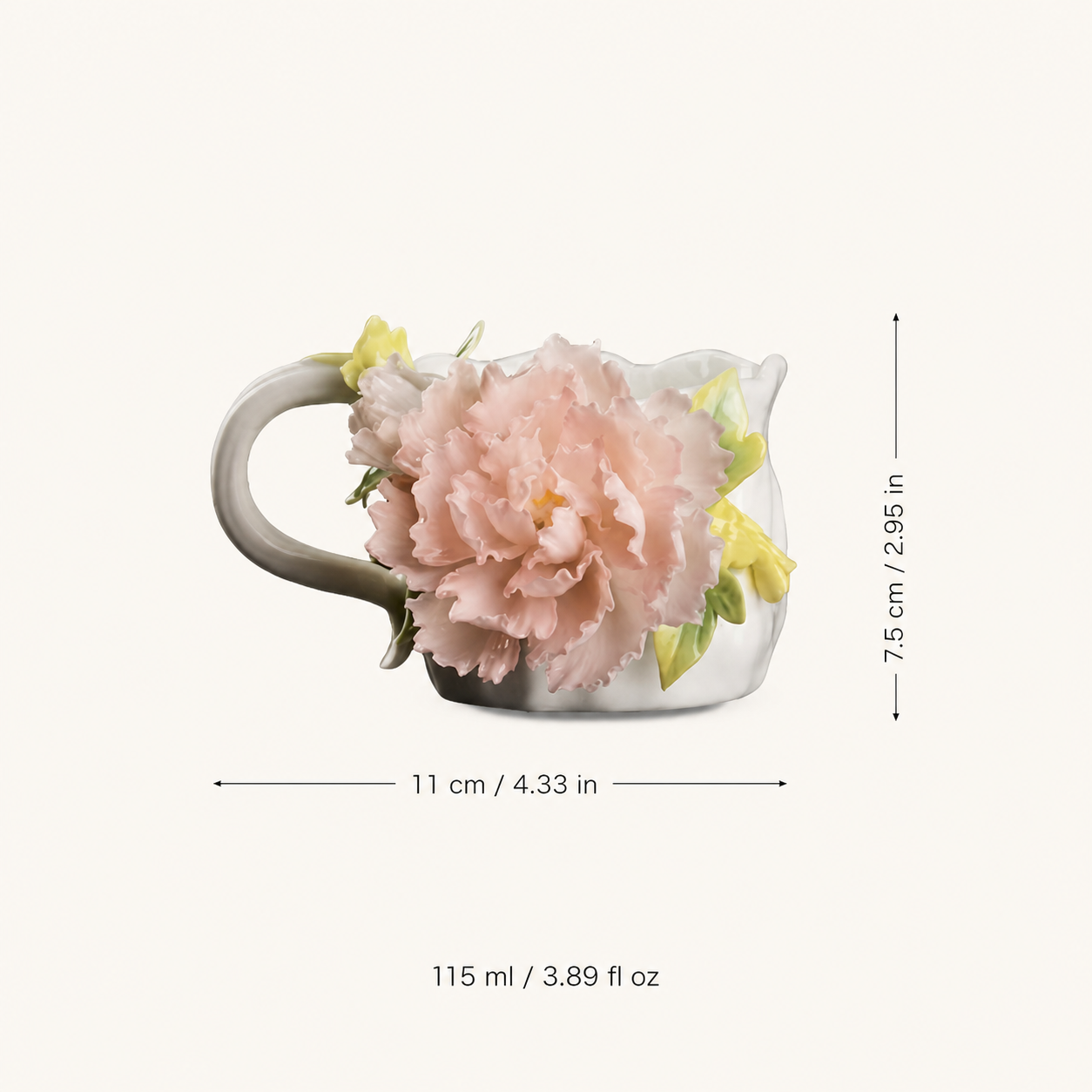 Handmade Pink Peony Ceramic Mug – 3D Floral Coffee Cup, Sculpted Flower Tea Cup, Artisan Botanical Drinkware