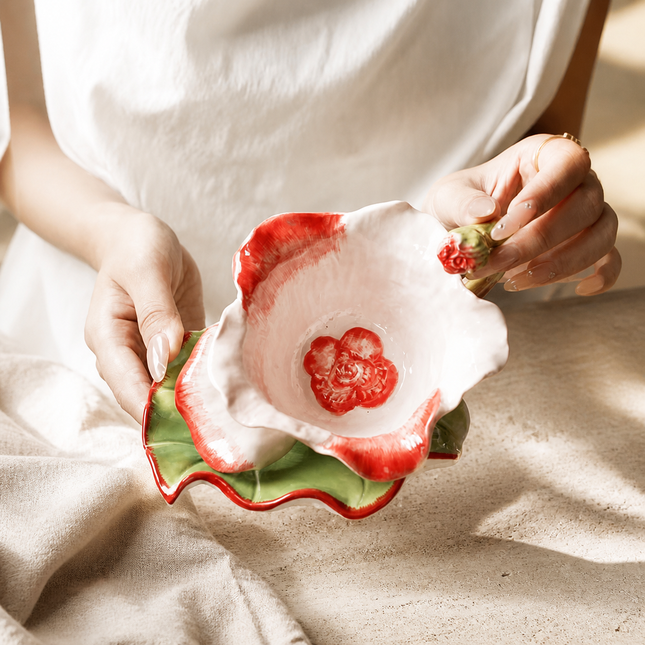 Rose Ceramic Tea Cup and Saucer – Floral Petal Coffee Cup Set