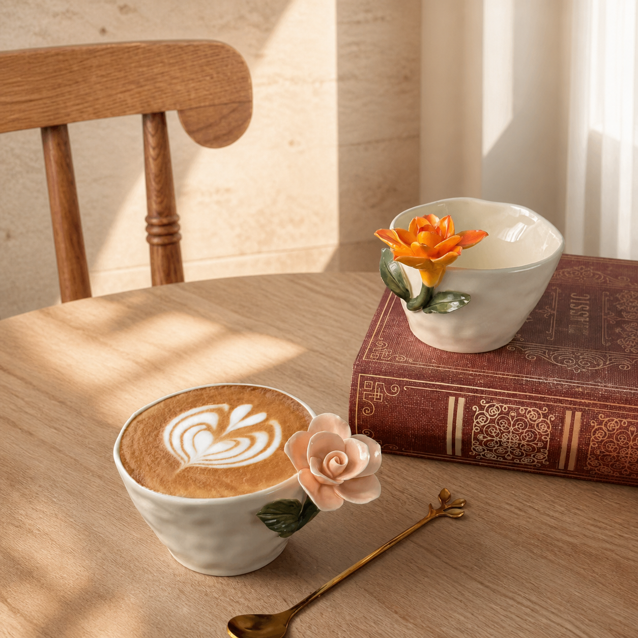3D Floral Ceramic Mug – Handmade Style Flower Coffee Cup 260ml