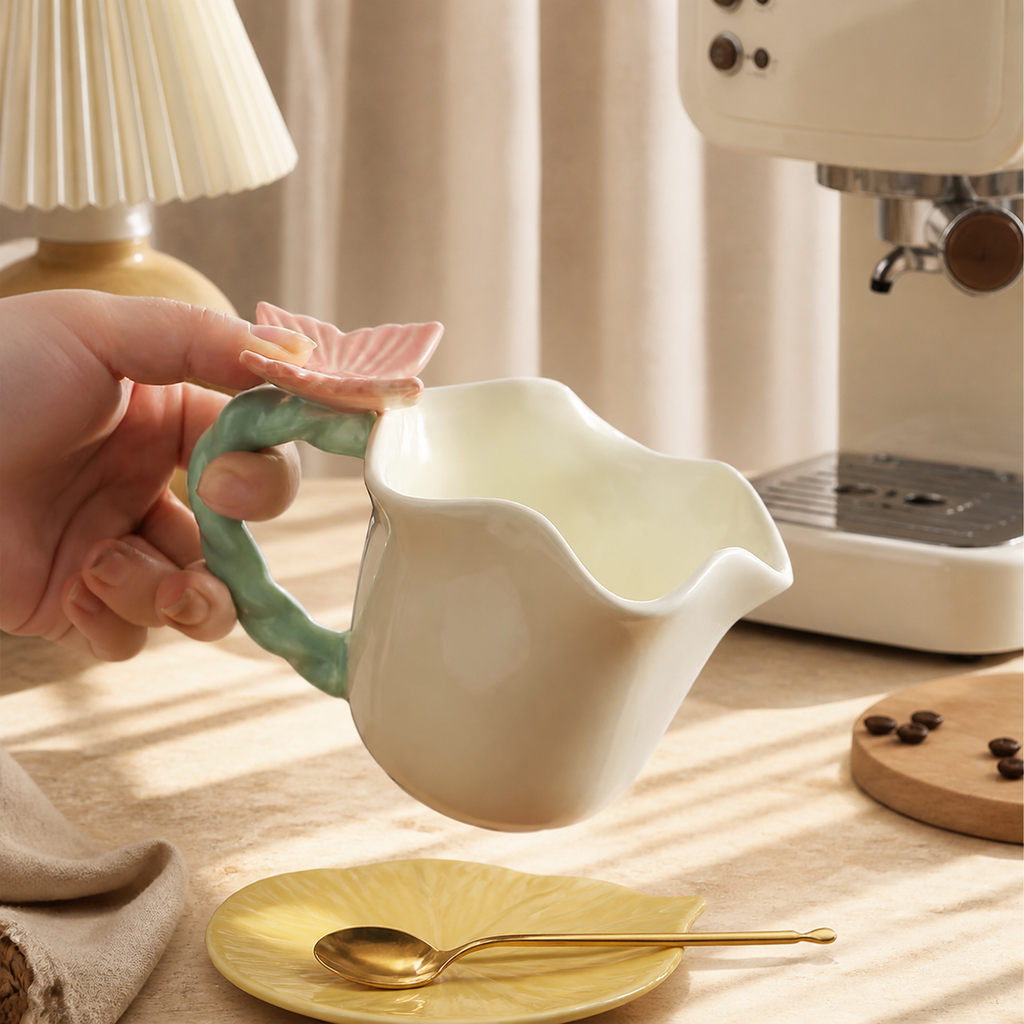 Butterfly Ceramic Cup and Saucer – Floral 250ml Coffee Tea Cup Set