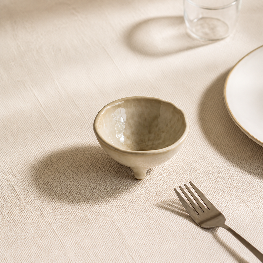 Japanese Ceramic Condiment Bowl – Three Leg Sauce Dish, Rustic Small Dipping Bowl for Soy Sauce, Spices & Appetizers