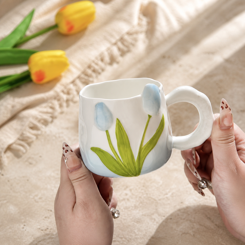 Tulip Ceramic Mug – 400ml Hand Painted Floral Coffee Cup