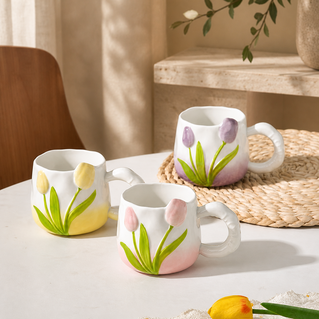 Tulip Ceramic Mug – 400ml Hand Painted Floral Coffee Cup
