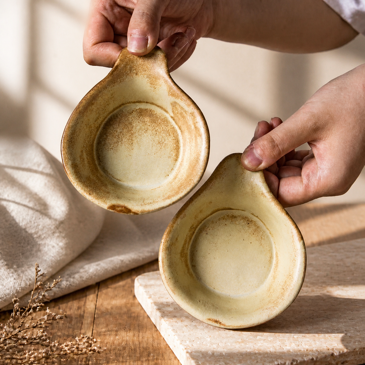 Japanese Ceramic Dipping Sauce Dish with Handle – Rustic Wabi Sabi Condiment Bowl