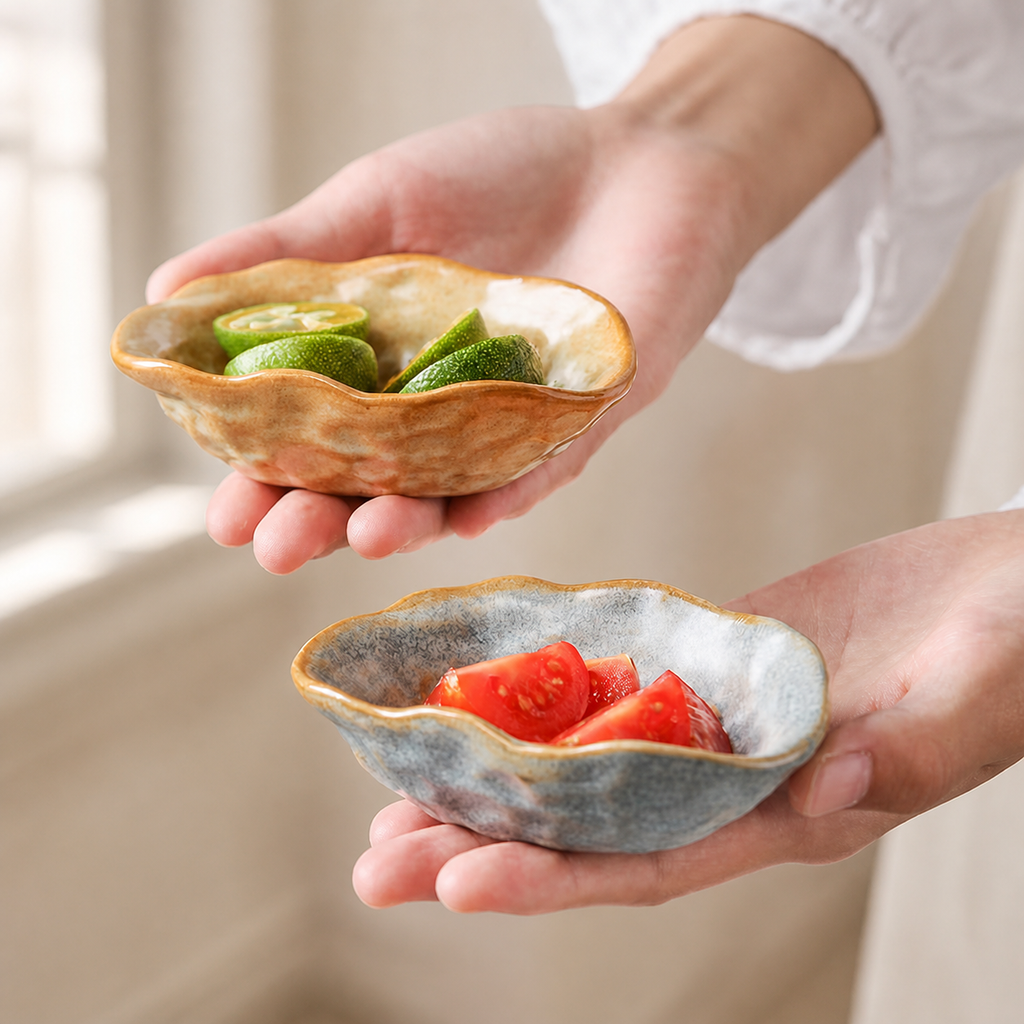 Japanese Ceramic Side Dish – 4 Inch Rustic Glazed Appetizer Bowl, Small Sauce Dish for Pickles, Snacks, Condiments & Sushi