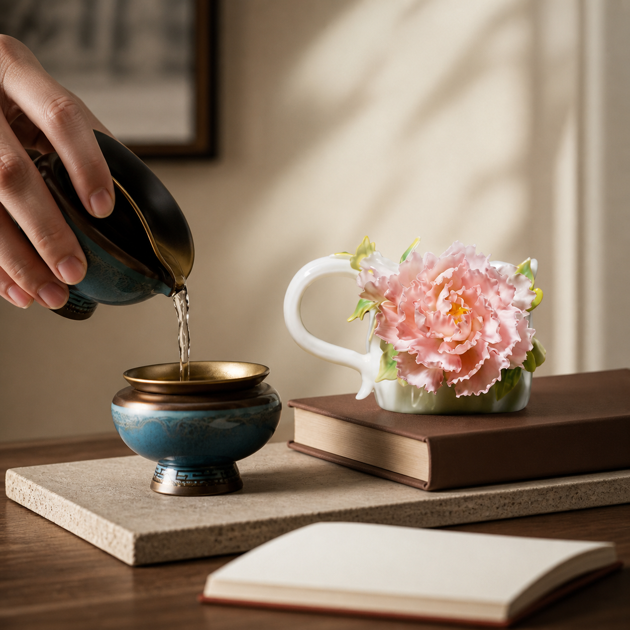 Handmade Pink Peony Ceramic Mug – 3D Floral Coffee Cup, Sculpted Flower Tea Cup, Artisan Botanical Drinkware