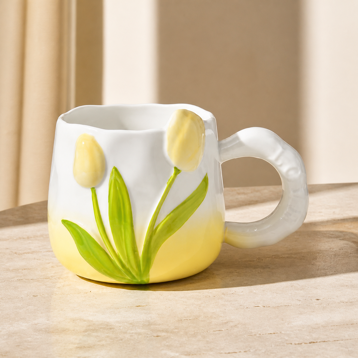 Tulip Ceramic Mug – 400ml Hand Painted Floral Coffee Cup