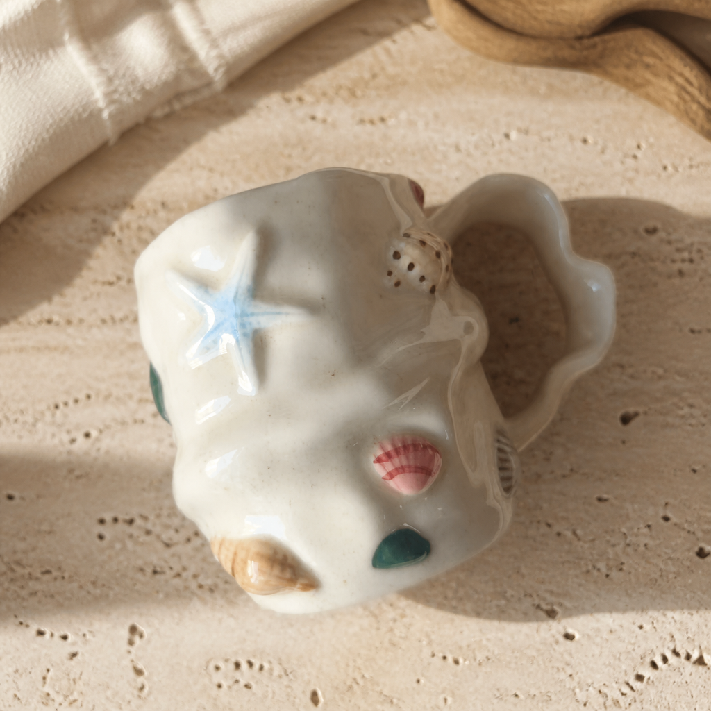 Seashell Ceramic Mug – Coastal Ocean Coffee Cup with Raised Shell Design
