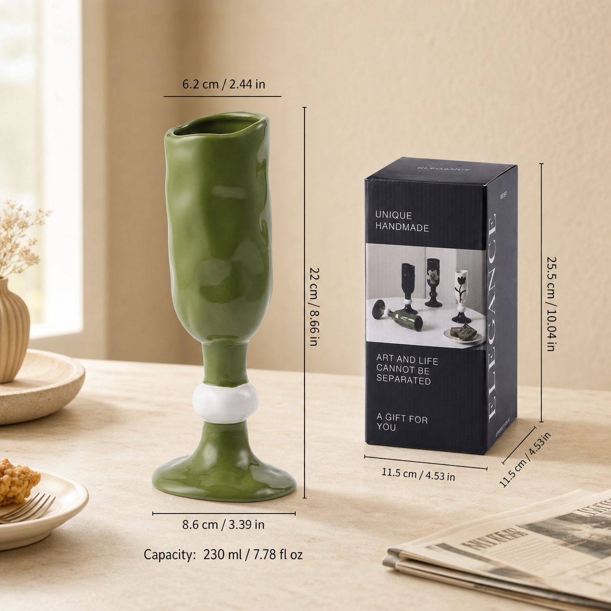 Hand Painted Ceramic Goblet – 230ml Floral Art Wine Cup, Sculptural Decorative Drinking Glass, Gift Box Included