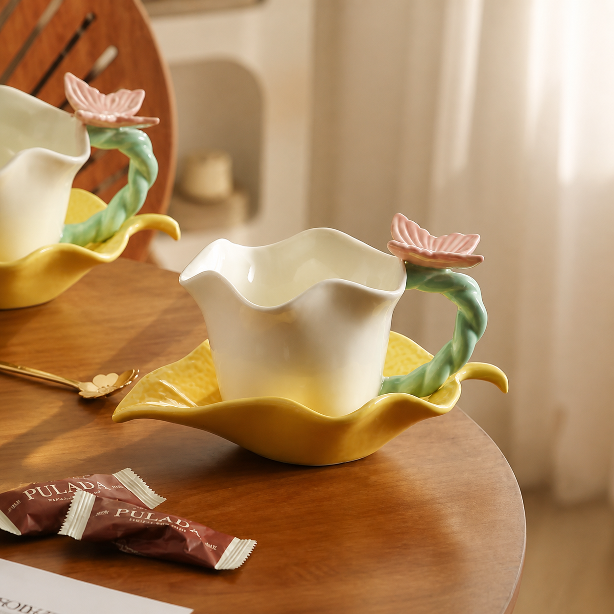 Butterfly Ceramic Cup and Saucer – Floral 250ml Coffee Tea Cup Set