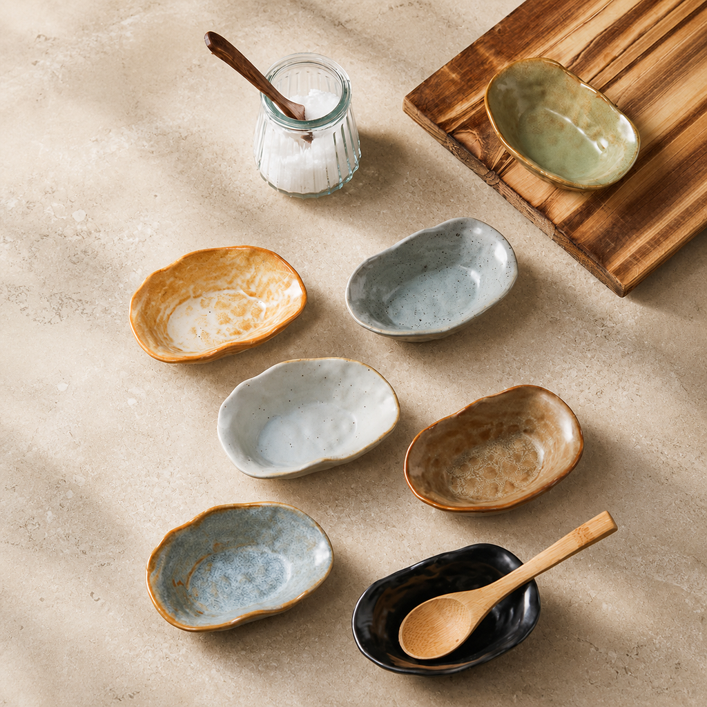 Japanese Ceramic Side Dish – 4 Inch Rustic Glazed Appetizer Bowl, Small Sauce Dish for Pickles, Snacks, Condiments & Sushi
