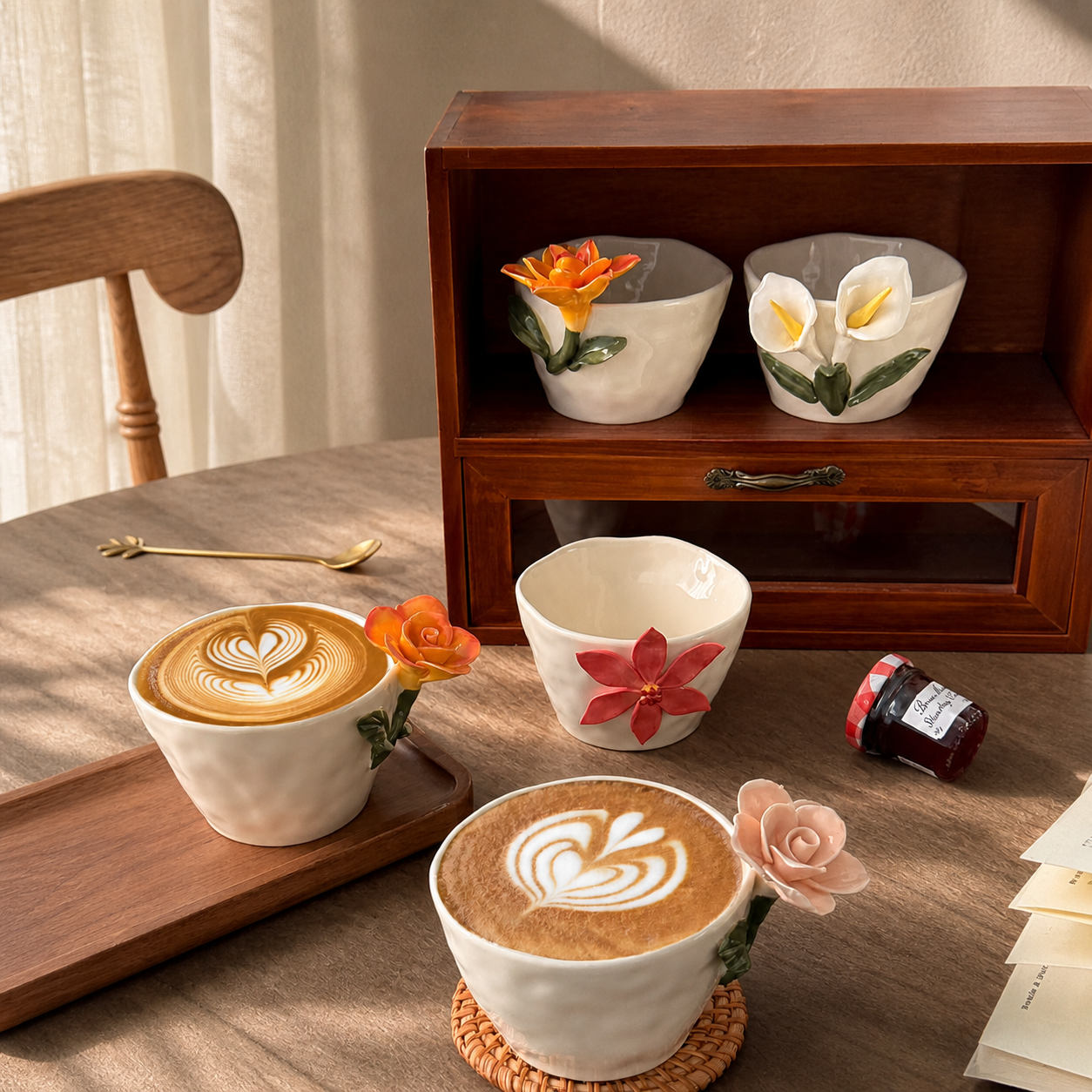 3D Floral Ceramic Mug – Handmade Style Flower Coffee Cup 260ml